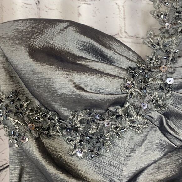 XSCAPE BY JOANNA CHEN Pewter Gray Ruched One Shoulder‎ Mermaid Prom Gown Dress 4 - Picture 8 of 15